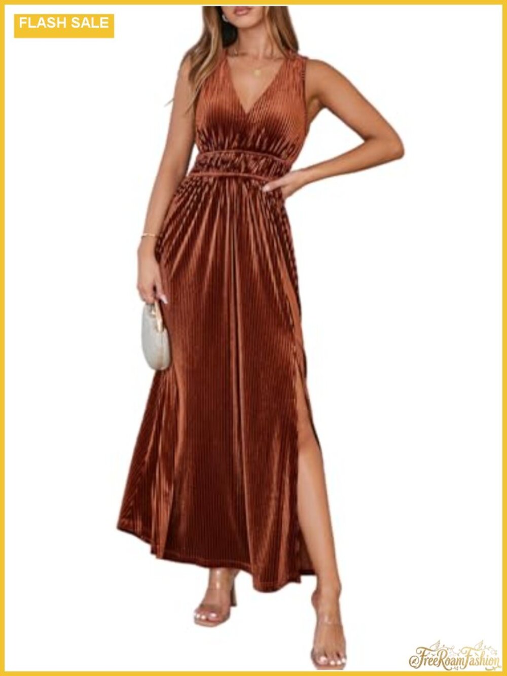 Sleeveless Velvet Maxi Dress High Slit Formal Wedding Guest Cocktail